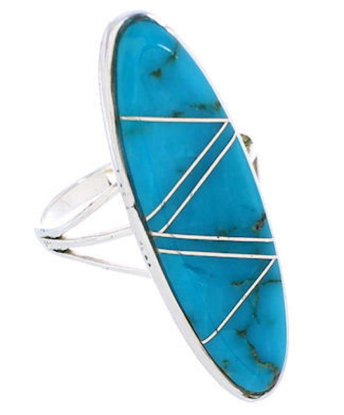 Sterling Silver Turquoise Inlay Ring Size 7-3/4 YX33646